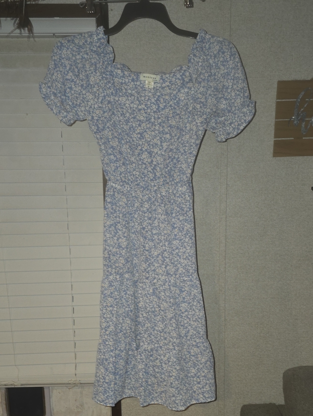 Monteau Blue Floral Puff-Sleeve Midi Dress